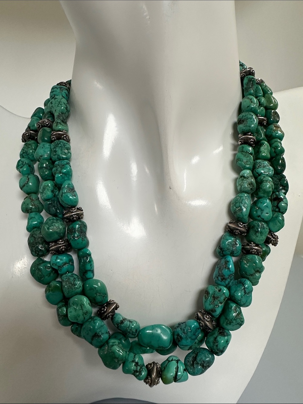Turquoise  925 Sterling Silver Necklace - Green Real  Gemstone